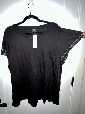 Bobeau Black Short Sleeve Top with Stripe Detail XXL NWT